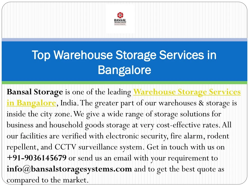 top warehouse storage services in bangalore