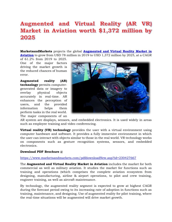 Augmented and Virtual Reality (AR VR) Market in Aviation worth $1,372 million by 2025