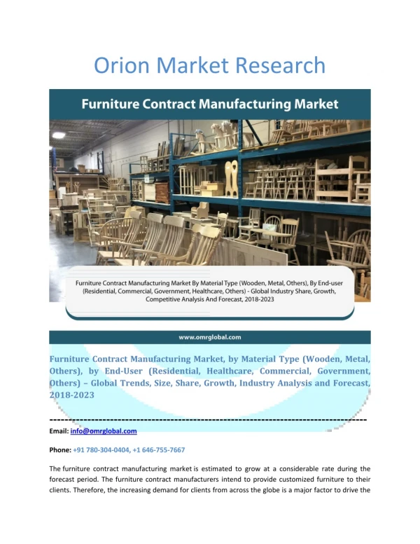Furniture Contract Manufacturing Market: Industry Growth, Size, Share and Forecast 2018-2023