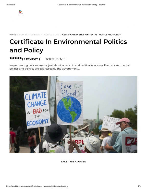 Certificate In Environmental Politics and Policy - Edukite