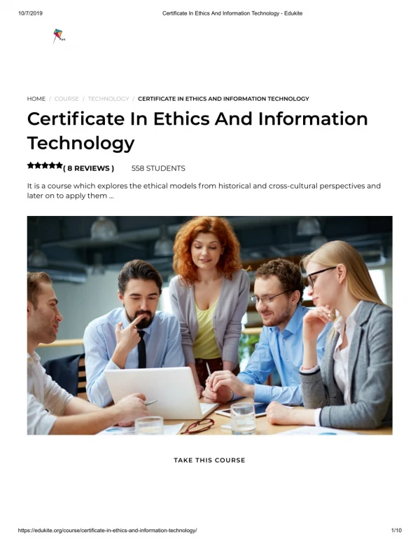 Certificate In Ethics And Information Technology - Edukite