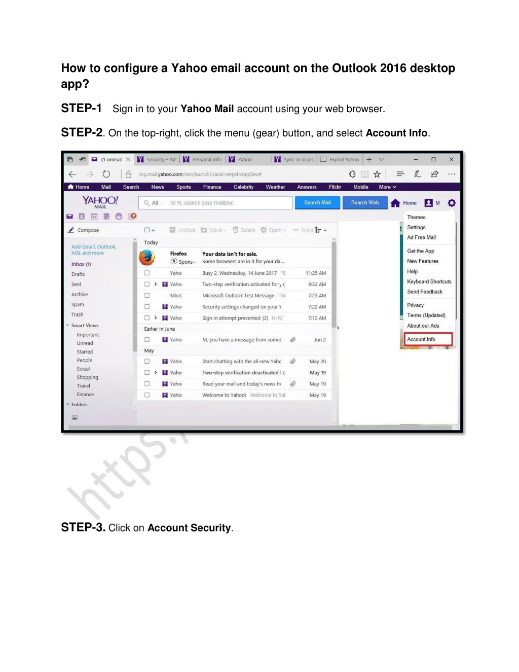 how to configure a yahoo email account