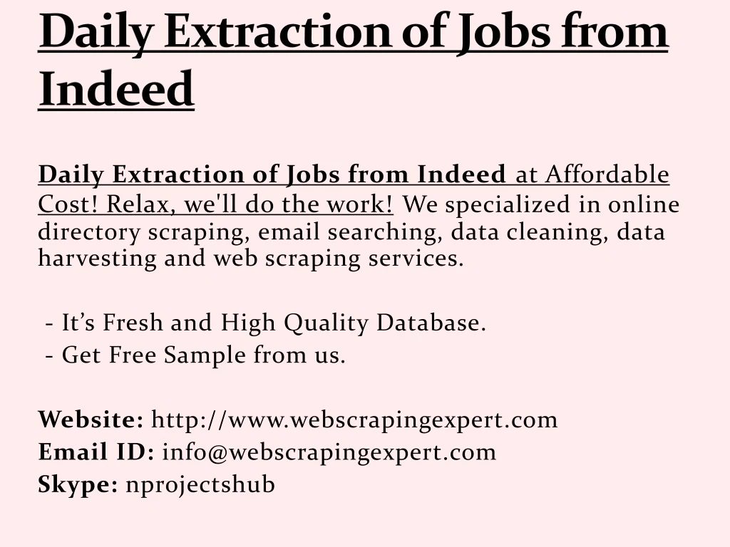 daily extraction of jobs from indeed
