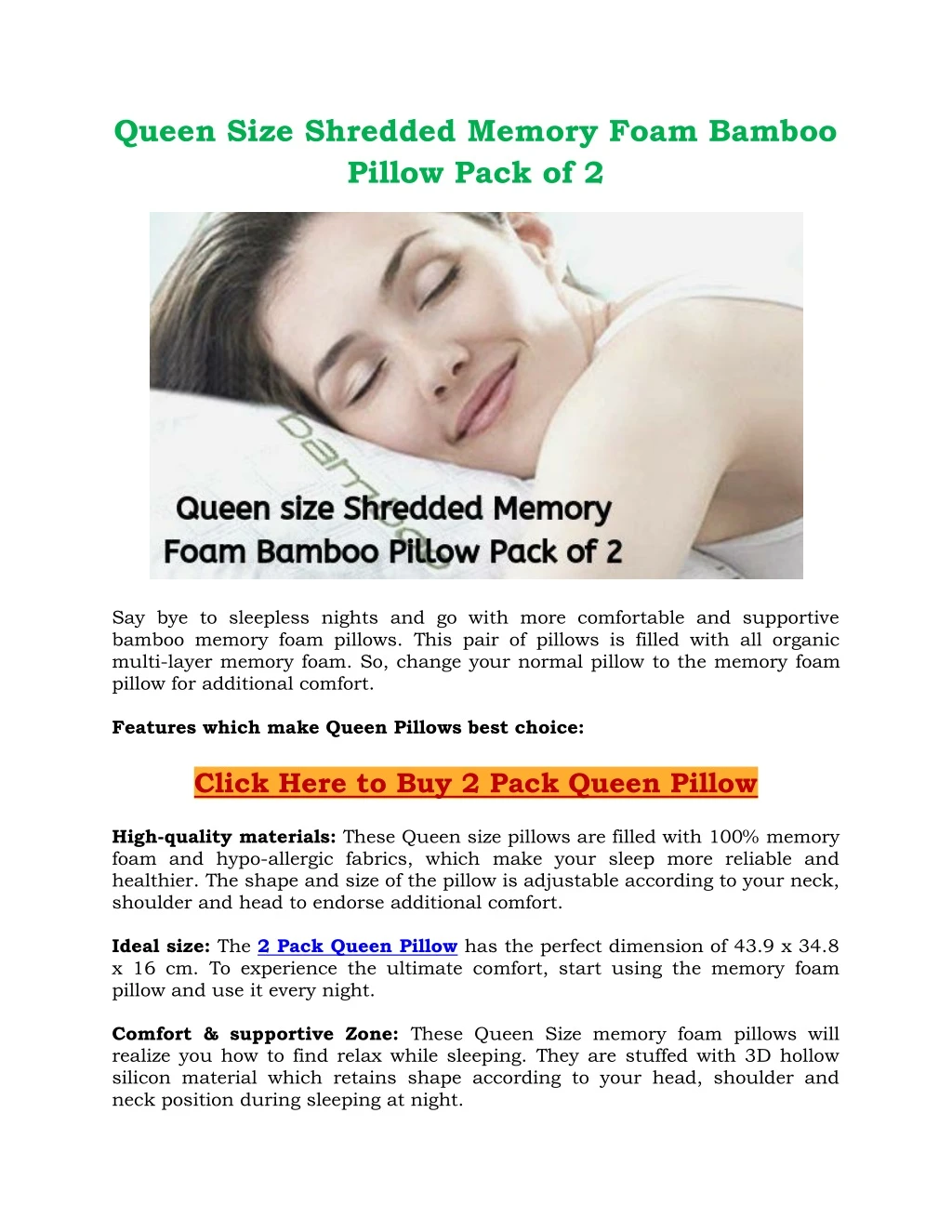 queen size shredded memory foam bamboo pillow