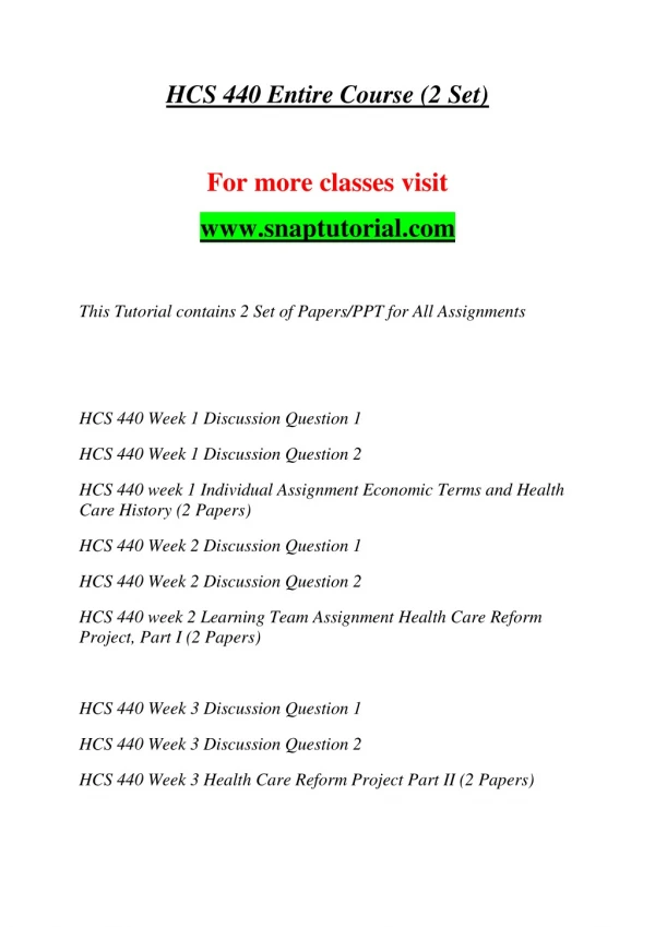 hcs 440 entire course 2 set