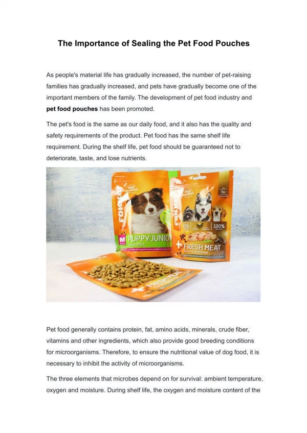 The Importance of Sealing the Pet Food Pouches