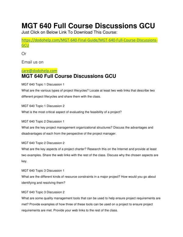 MGT 640 Full Course Discussions GCU