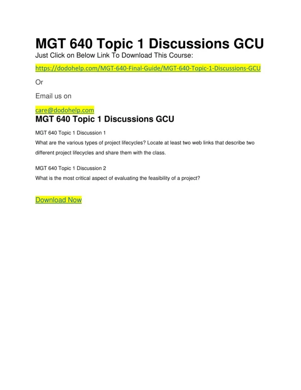 MGT 640 Topic 1 Discussions GCU