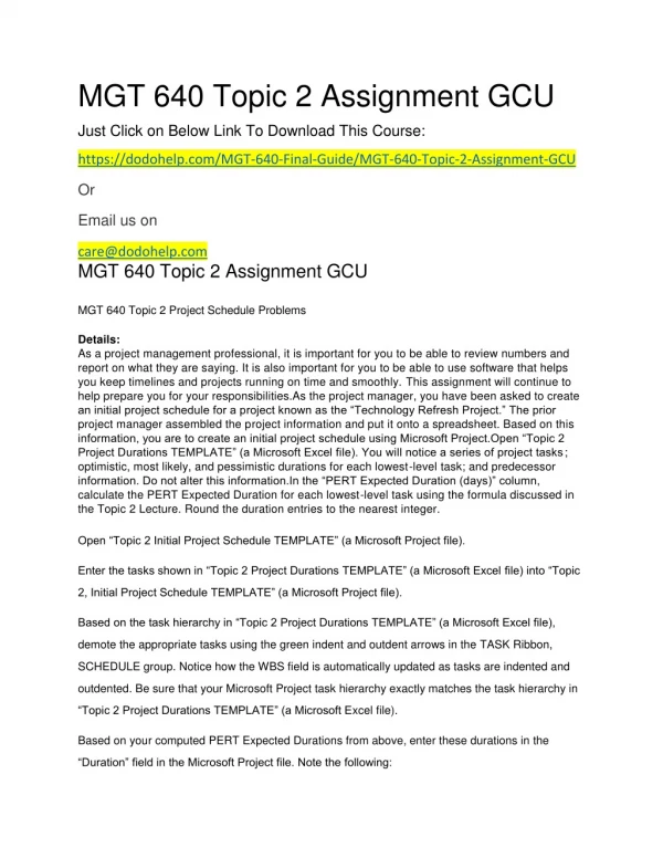 MGT 640 Topic 2 Assignment GCU