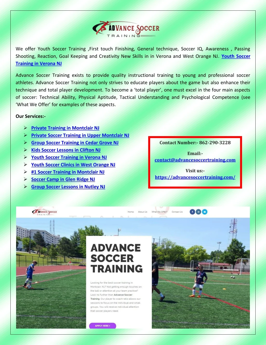 we offer youth soccer training first touch