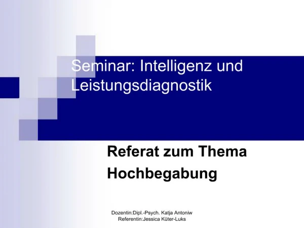 Seminar: Intelligenz und Leistungsdiagnostik