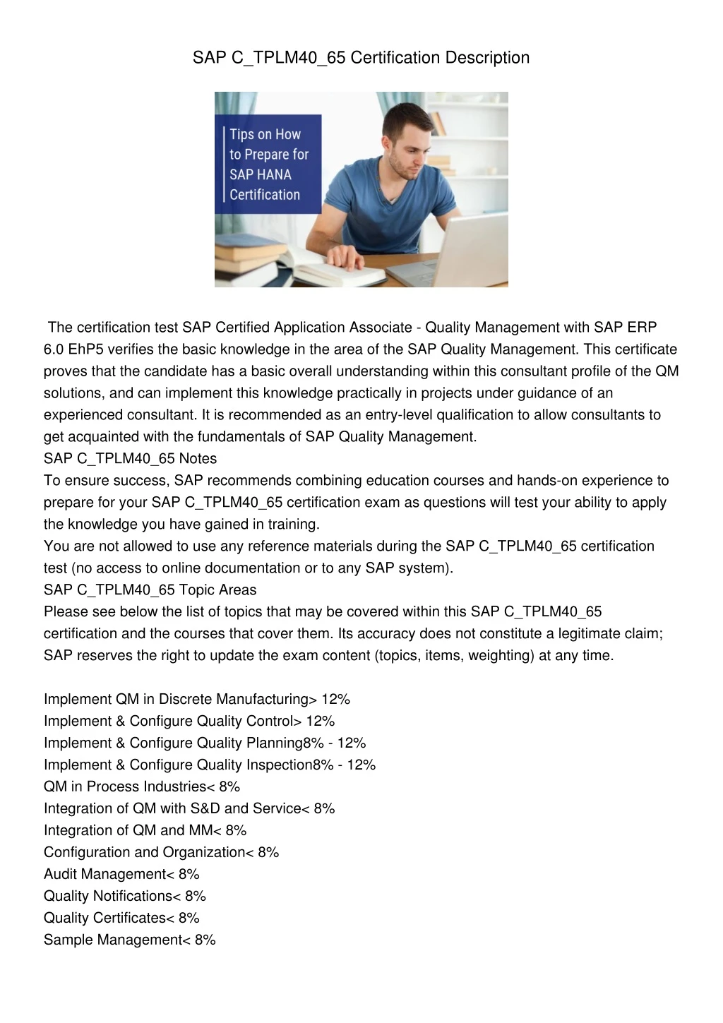 sap c tplm40 65 certification description