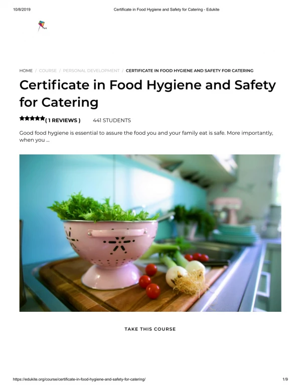 Certificate in Food Hygiene and Safety for Catering - Edukite
