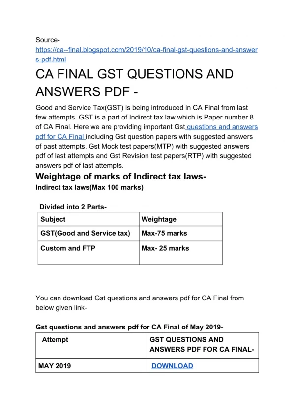 CA FINAL GST QUESTIONS AND ANSWERS PDF -