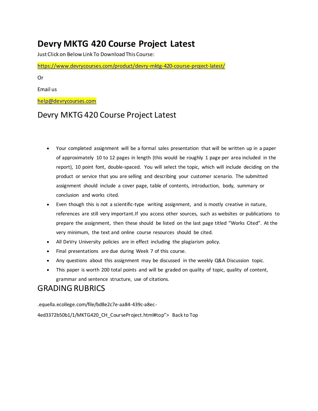 devry mktg 420 course project latest just click