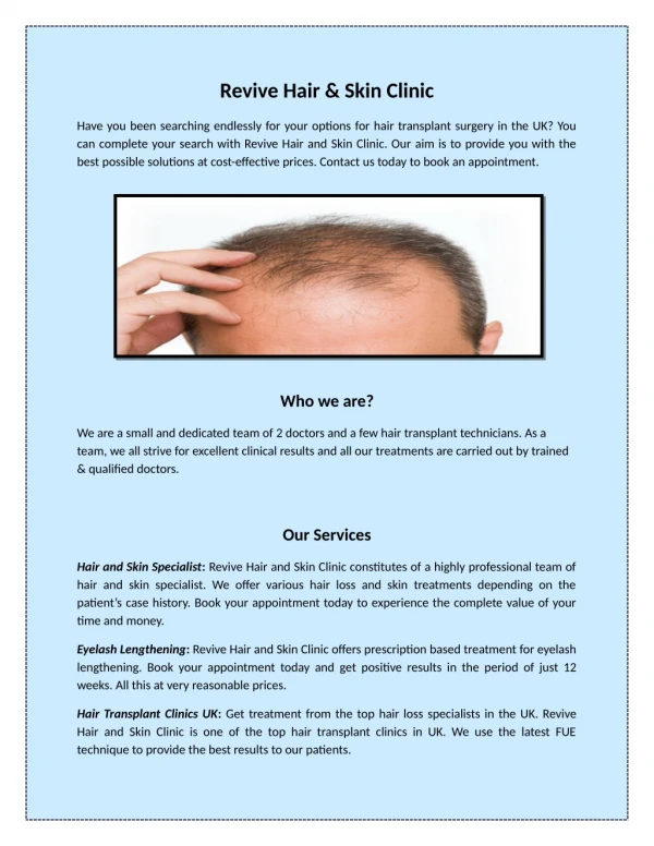 Skin Clinic Essex - Revive Hair & Skin Clinic