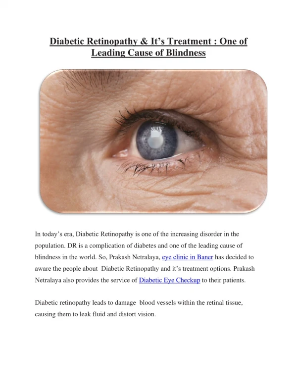 Diabetic Retinopathy & It’s Treatment : One of Leading Cause of Blindness