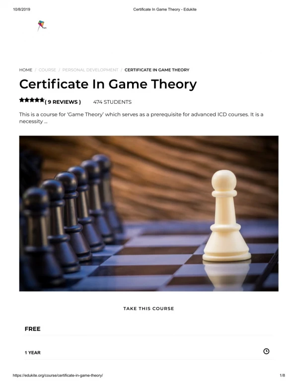 Certificate In Game Theory - Edukite