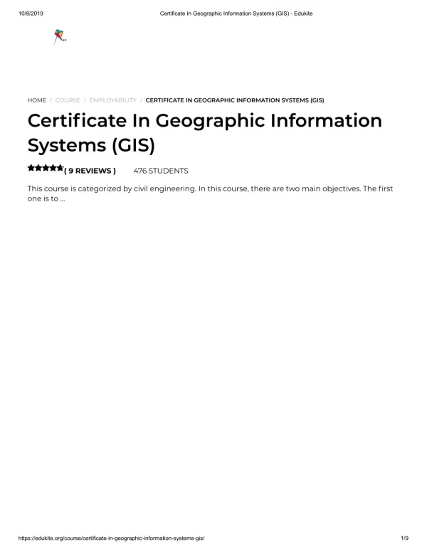Certificate In Geographic Information Systems (GIS) - Edukite