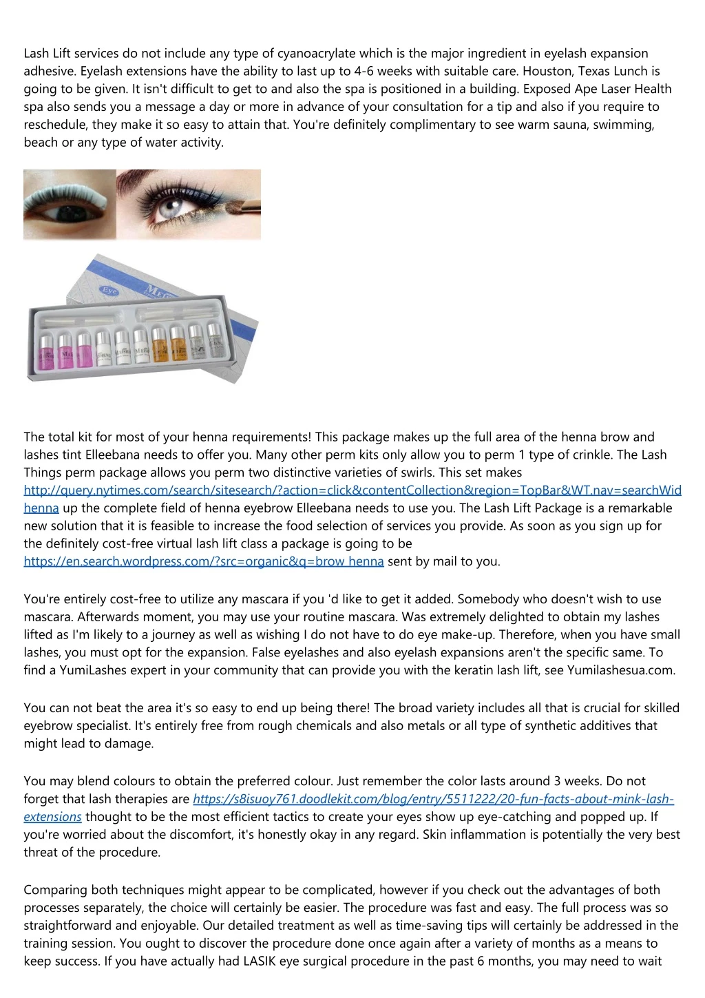 lash lift services do not include any type