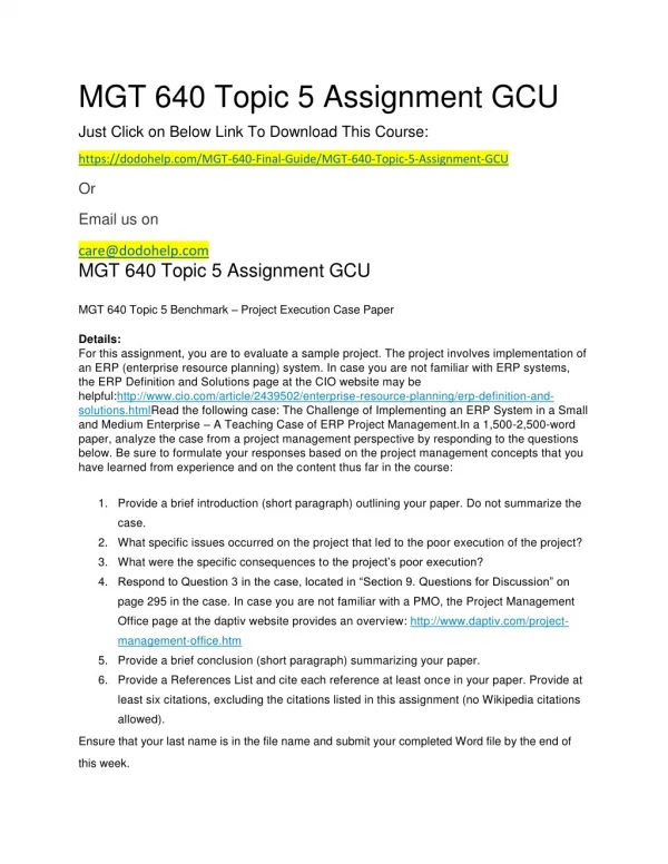 MGT 640 Topic 5 Assignment GCU