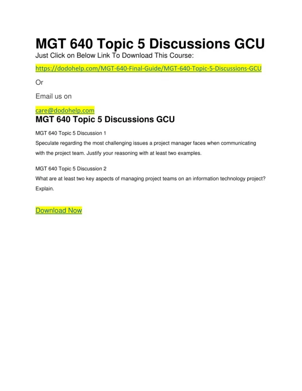 MGT 640 Topic 5 Discussions GCU