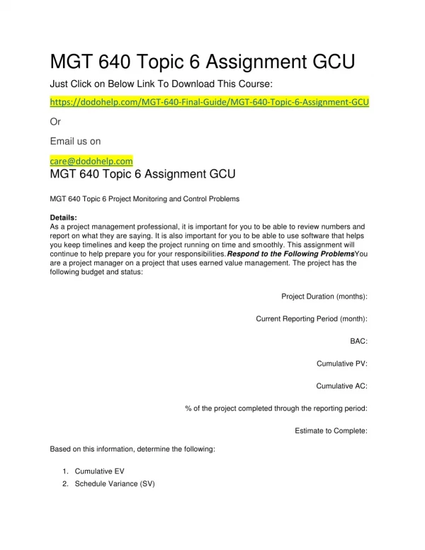 MGT 640 Topic 6 Assignment GCU