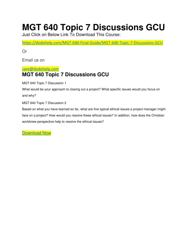 MGT 640 Topic 7 Discussions GCU