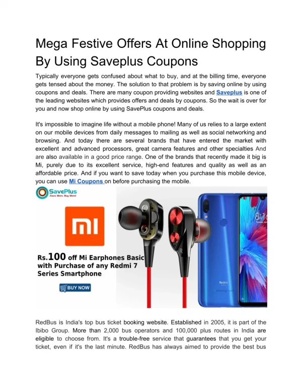 Mega Festive Offers At Online Shopping By Using Saveplus Coupons