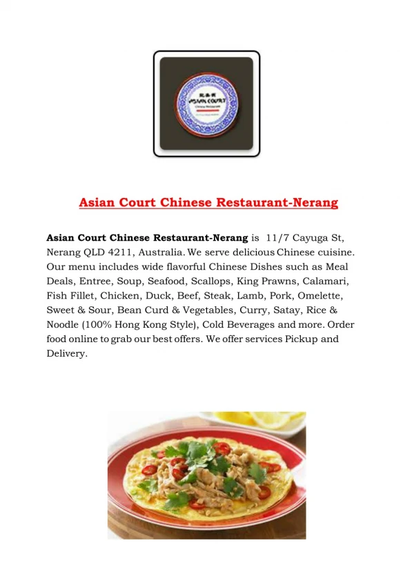 15% Off - Asian Court Chinese Restaurant-Nerang-Nerang - Order Food Online
