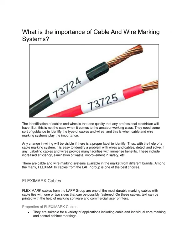 What is the importance of Cable And Wire Marking Systems?
