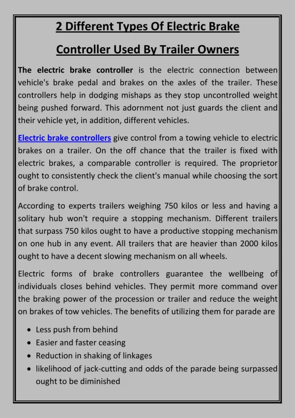 2 Different Types Of Electric Brake Controller Used By Trailer Owners