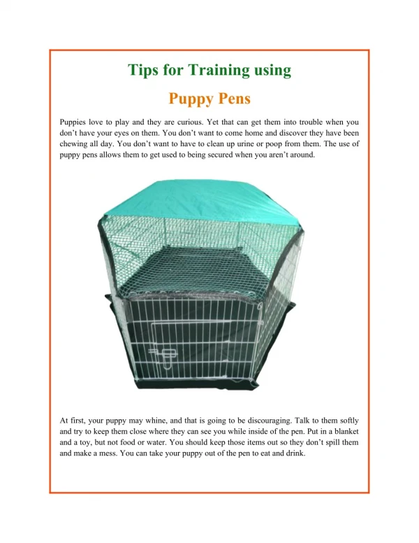 Tips for Training using Puppy Pens