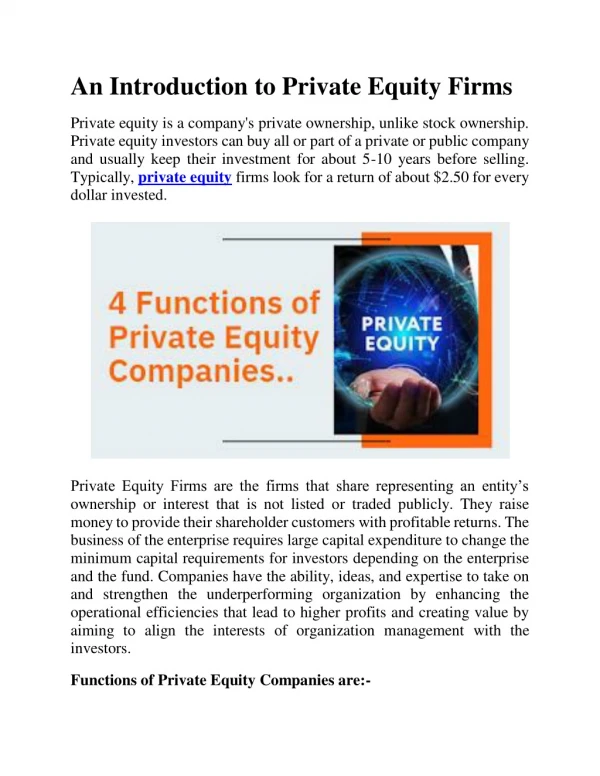 An Introduction to Private Equity Firms