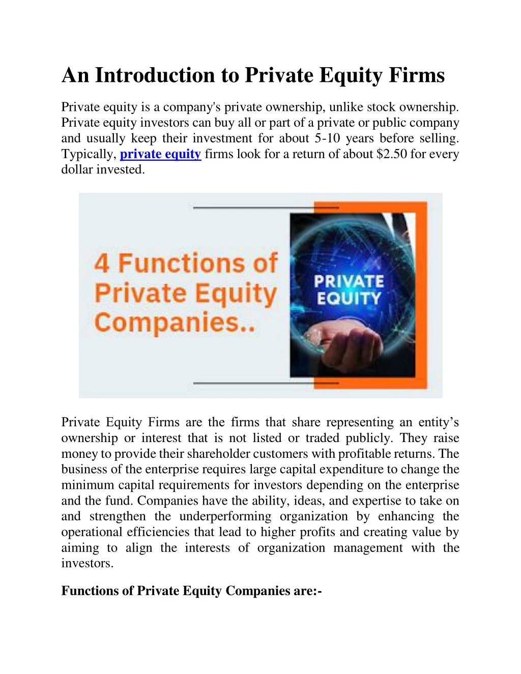 an introduction to private equity firms