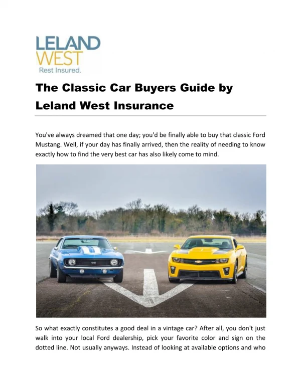 The Classic Car Buyers Guide by Leland West Insurance