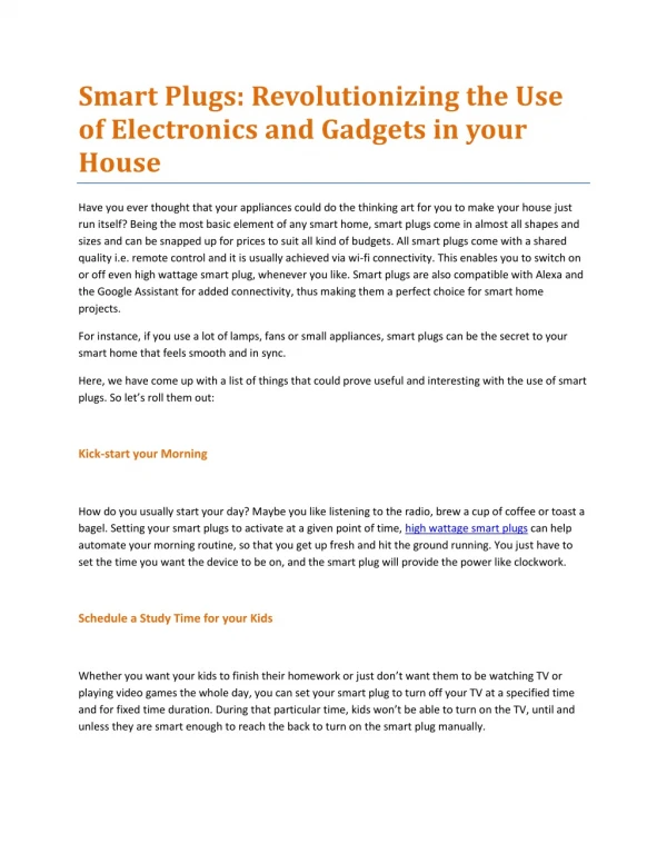 Smart Plugs: Revolutionizing the Use of Electronics and Gadgets in your House