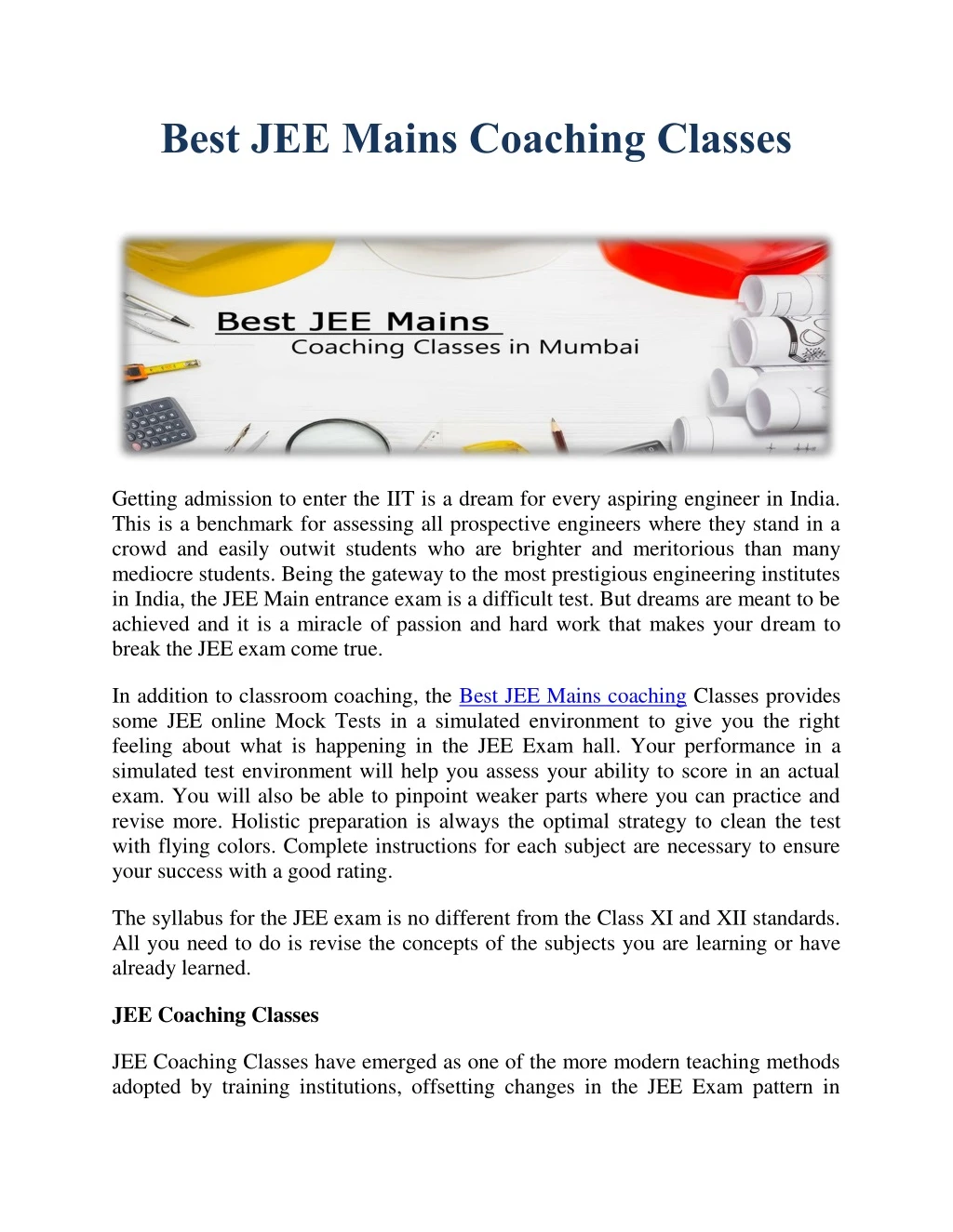 best jee mains coaching classes