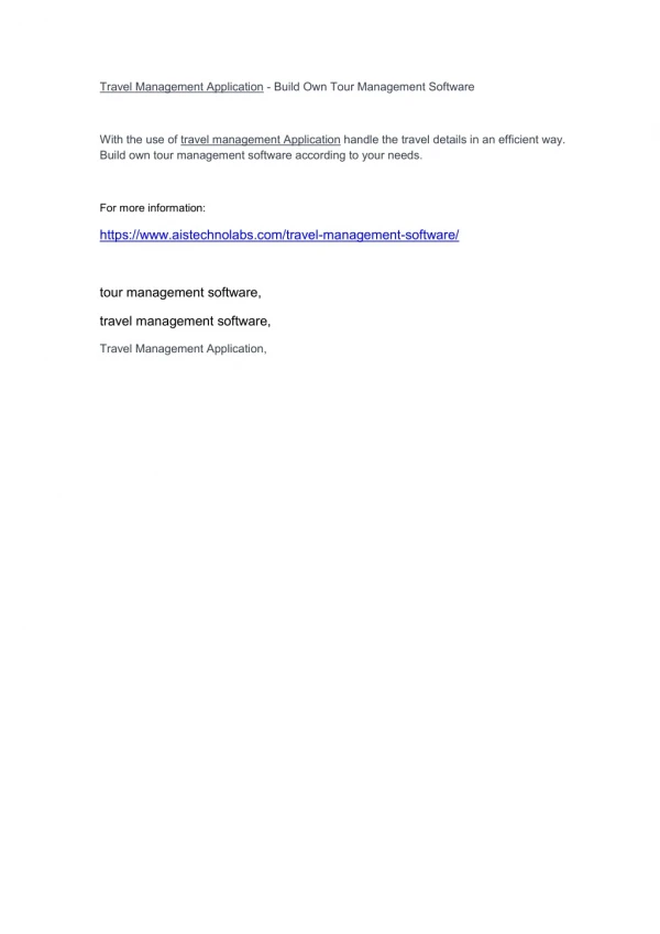 Travel Management Application - Build Own Tour Management Software