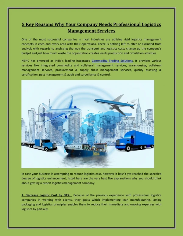 5 Key Reasons Why Your Company Needs Professional Logistics Management Services