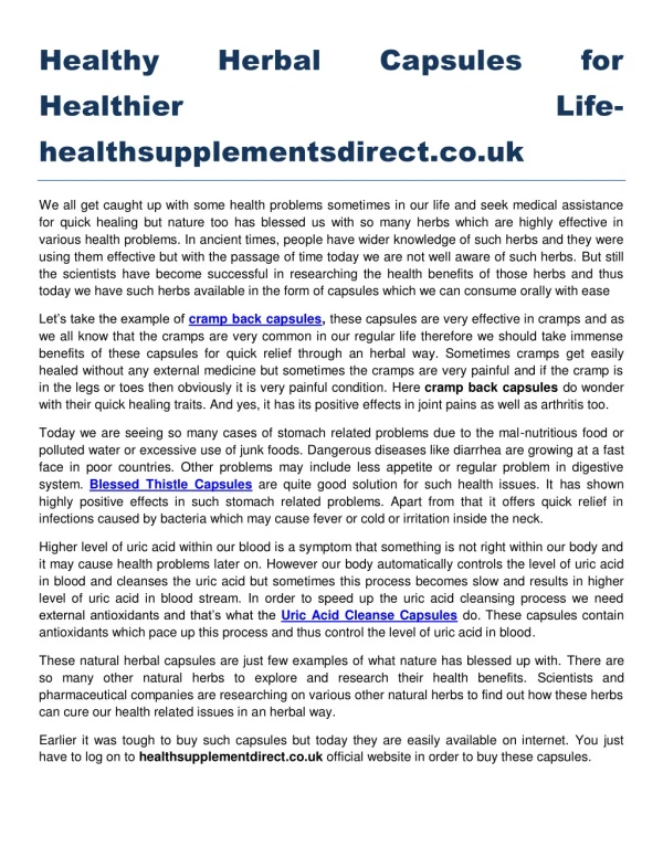 Healthy Herbal Capsules for Healthier Life healthsupplementsdirect.co.uk