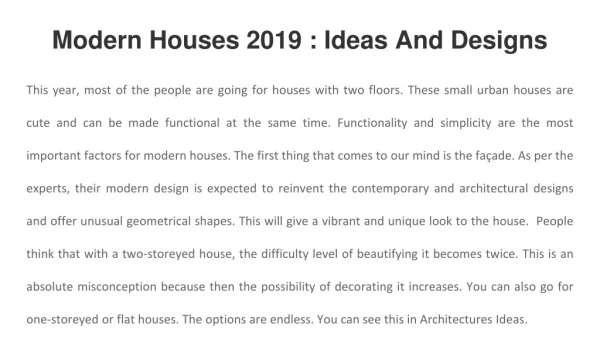 Modern Houses 2019 : Ideas And Designs With Images