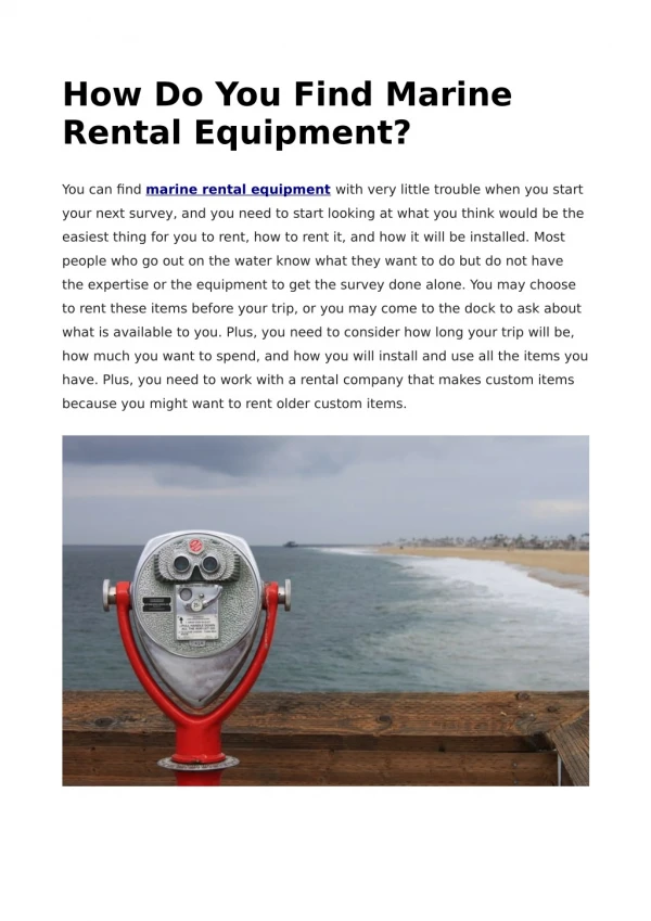 How Do You Find Marine Rental Equipment?