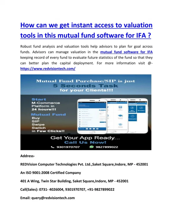 How can we get instant access to valuation tools in this mutual fund software for IFA ?