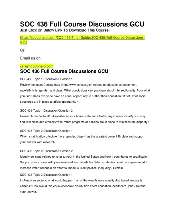 SOC 436 Full Course Discussions GCU