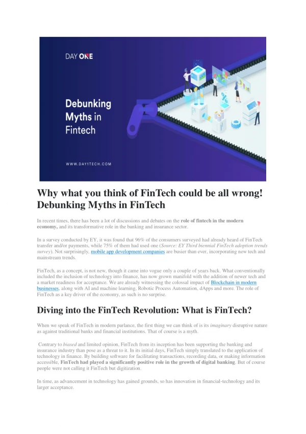 Why what you think of FinTech could be all wrong! Debunking Myths in FinTech