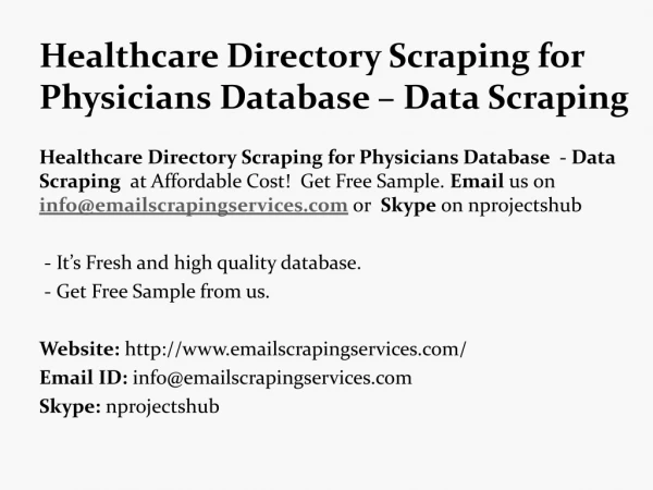 Healthcare Directory Scraping for Physicians Database - Data Scraping