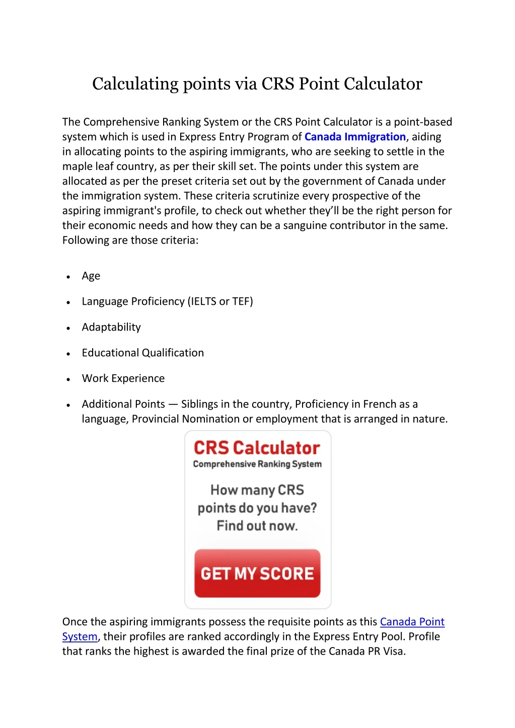 calculating points via crs point calculator