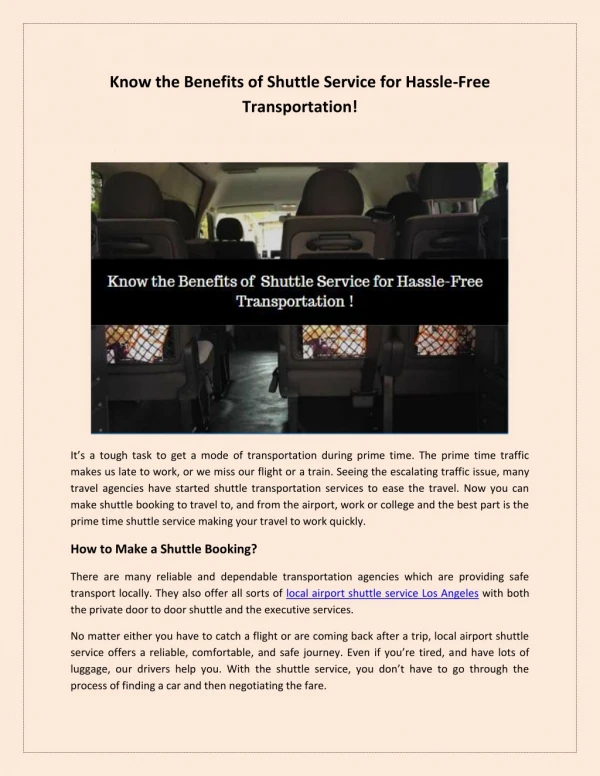 Know the Benefits of Shuttle Service for Hassle