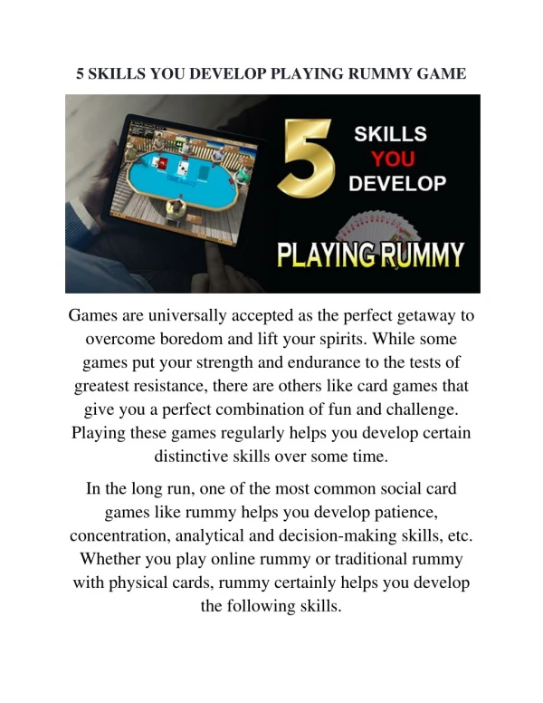 5 SKILLS YOU DEVELOP PLAYING RUMMY GAME| SILKRUMMY